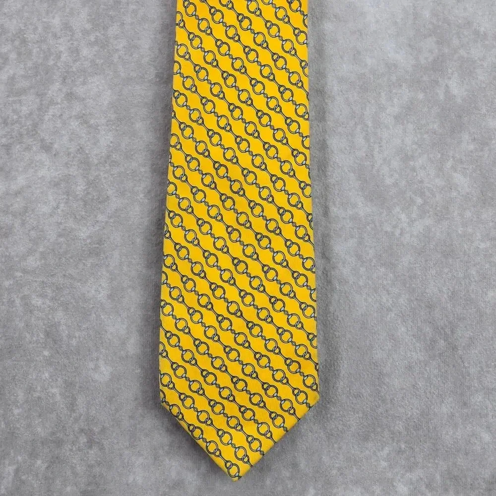 Brooks Brothers Yellow Blue Chain Link Silk Executive Corporate Neck‎ Tie Men's